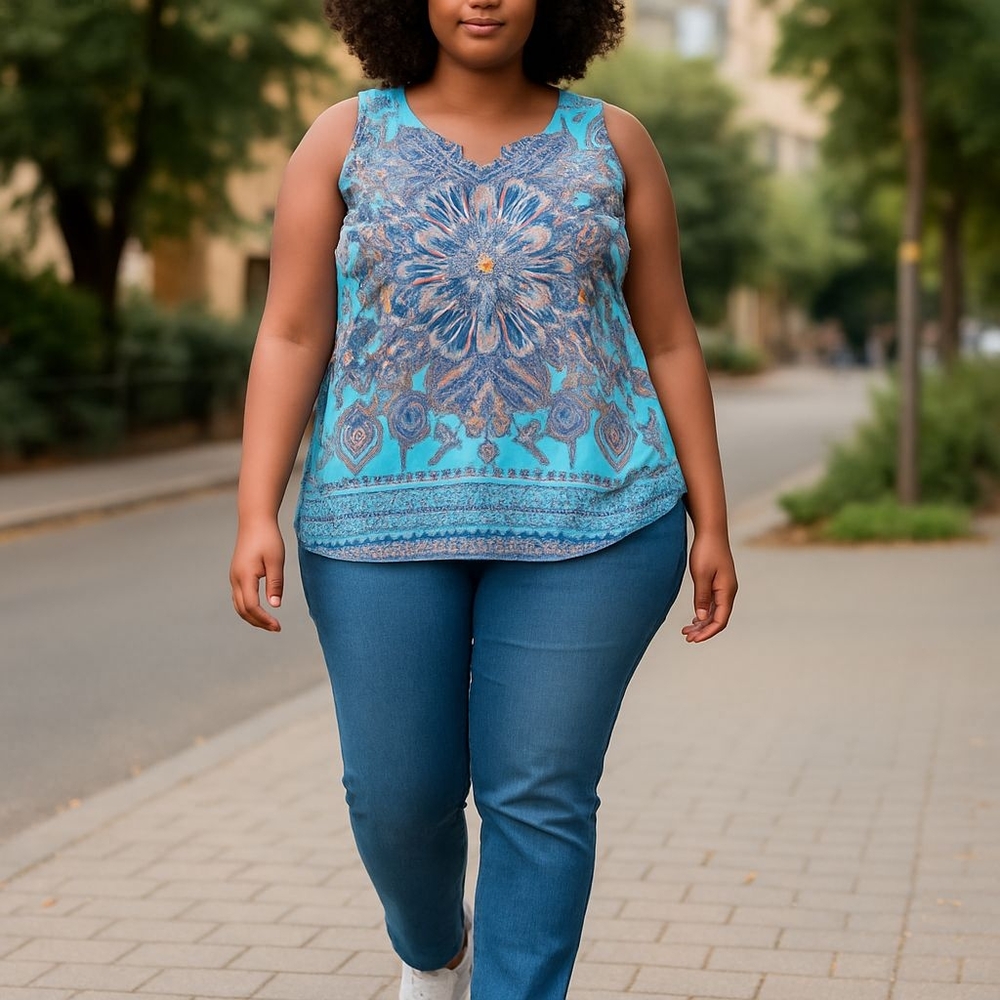 Violet + Claire Blue Patterned Sleeveless Blouse